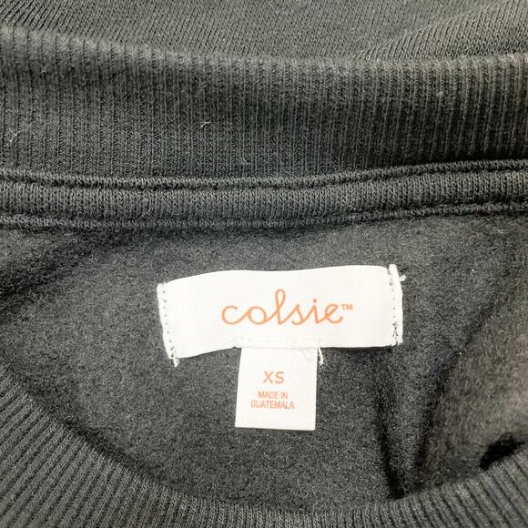 Colsie Women's Fleece Sweatshirt Black Crew Neck Pullover Raglan Long Sleeve XS - Picture 5 of 6